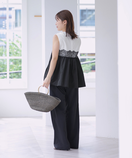 La TOTALITE（ラトータリテ）の「【洗える】レースドッキングチュニック（Tシャツ/カットソー・レディース・ブラック/ホワイト・FREE）」の10枚目の写真