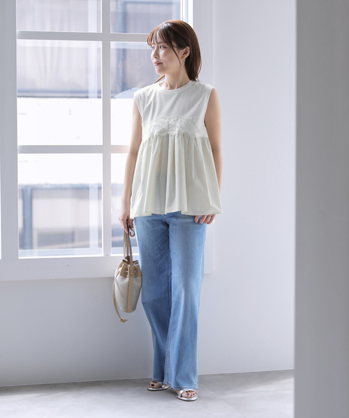 La TOTALITE（ラトータリテ）の「【洗える】レースドッキングチュニック（Tシャツ/カットソー・レディース・ブラック/ホワイト・FREE）」の6枚目の写真