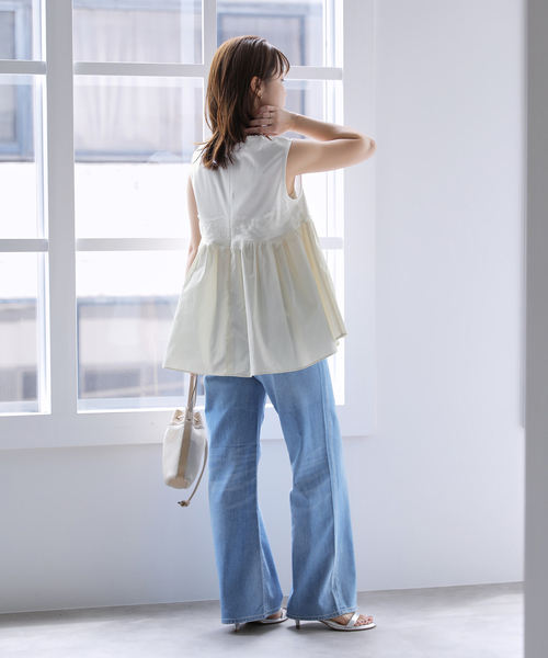 La TOTALITE（ラトータリテ）の「【洗える】レースドッキングチュニック（Tシャツ/カットソー・レディース・ブラック/ホワイト・FREE）」の4枚目の写真