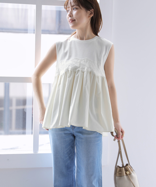 La TOTALITE（ラトータリテ）の「【洗える】レースドッキングチュニック（Tシャツ/カットソー・レディース・ブラック/ホワイト・FREE）」の3枚目の写真