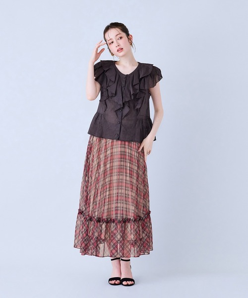 Audie a Muses(オーディアミューズ)の「チェック・デニムプリントプリーツスカート(スカート・レディース・ネイビー/ベージュ・38/42)」の3枚目の写真