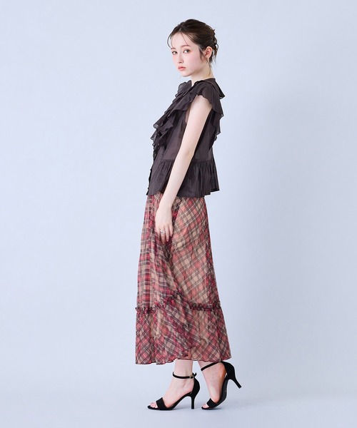 Audie a Muses(オーディアミューズ)の「チェック・デニムプリントプリーツスカート(スカート・レディース・ネイビー/ベージュ・38/42)」の5枚目の写真