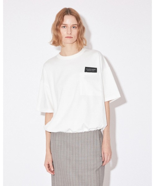 beautiful people(ビューティフルピープル)の「【beautiful people/ビューティフルピープル】suvin compact jersey big QOL tag T/ビッグTEE(Tシャツ/カットソー・レディース・ブラック/オフホワイト・38)」の3枚目の写真
