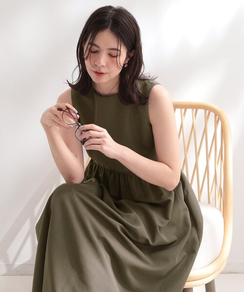 麻混シアーノースリーブワンピース【洗濯機OK】（ワンピース）｜OPAQUE