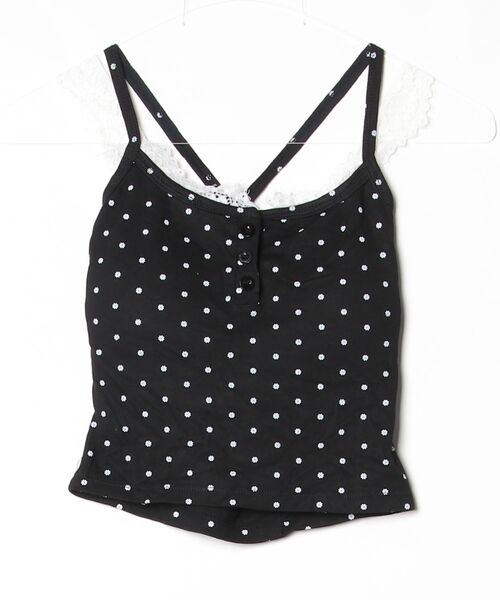 tinkerend（ティンカーエンド）の「Cross Frill Dot Camisole / クロスフリルドットキャミソール（キャミソール・レディース・ブラック/ホワイト・FREE）」の4枚目の写真