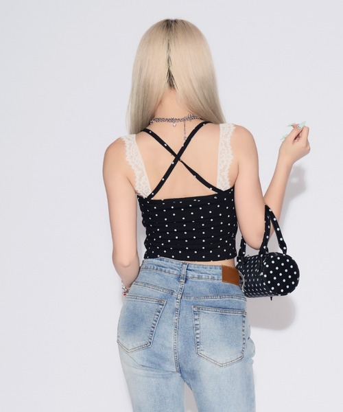 tinkerend（ティンカーエンド）の「Cross Frill Dot Camisole / クロスフリルドットキャミソール（キャミソール・レディース・ブラック/ホワイト・FREE）」の16枚目の写真