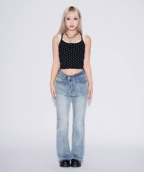 tinkerend（ティンカーエンド）の「Cross Frill Dot Camisole / クロスフリルドットキャミソール（キャミソール・レディース・ブラック/ホワイト・FREE）」の5枚目の写真