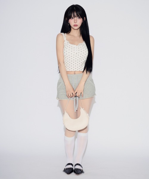 tinkerend（ティンカーエンド）の「Cross Frill Dot Camisole / クロスフリルドットキャミソール（キャミソール・レディース・ブラック/ホワイト・FREE）」の20枚目の写真