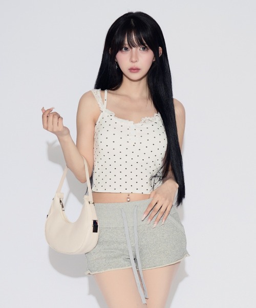 tinkerend（ティンカーエンド）の「Cross Frill Dot Camisole / クロスフリルドットキャミソール（キャミソール・レディース・ブラック/ホワイト・FREE）」の17枚目の写真
