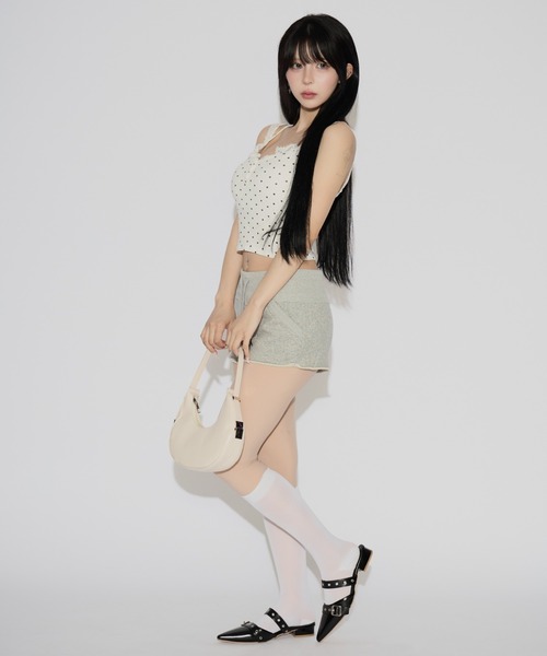 tinkerend（ティンカーエンド）の「Cross Frill Dot Camisole / クロスフリルドットキャミソール（キャミソール・レディース・ブラック/ホワイト・FREE）」の22枚目の写真
