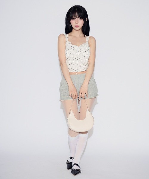 tinkerend（ティンカーエンド）の「Cross Frill Dot Camisole / クロスフリルドットキャミソール（キャミソール・レディース・ブラック/ホワイト・FREE）」の21枚目の写真
