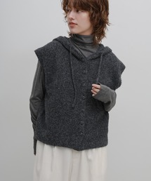ボタンデザインモヘアライクフードベスト