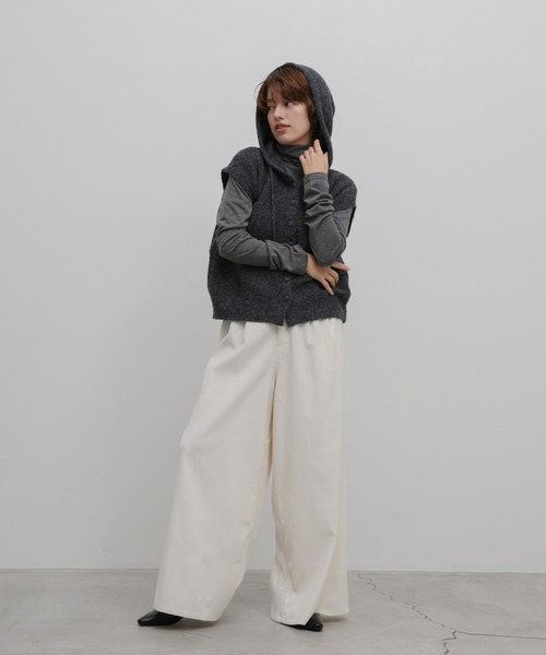 select MOCA（セレクトモカ）の「ボタンデザインモヘアライクフードベスト（ニット/セーター・レディース・グレー/ベージュ/チャコールグレー・FREE）」の12枚目の写真