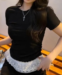 レースヘムスリムフィットトップス