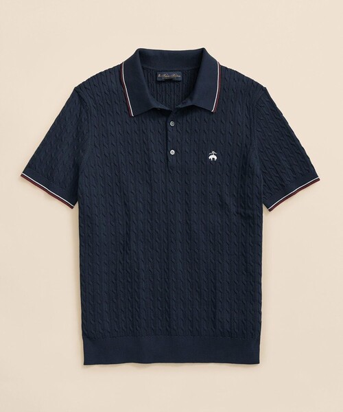 BROOKS BROTHERS(ブルックスブラザーズ)の「コットン ケーブル GFロゴ テニス ポロセーター(ポロシャツ・メンズ・ネイビー・X-SMALL/LARGE/SMALL/MEDIUM)」の1枚目の写真