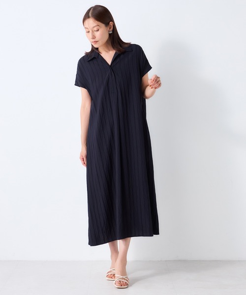 GALLORIA（ギャローリア）の「ドビーストライプスキッパーワンピース（ワンピース・レディース・ベージュ/ネイビー・S/M/LL/L）」の9枚目の写真