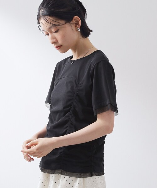THE SHOP TK (ザ ショップ ティーケー )の「【ひんやり】シャーリングデザインカットソー(Tシャツ/カットソー・レディース・オフホワイト/ブラック/ダークブラウン・13/12)」の9枚目の写真