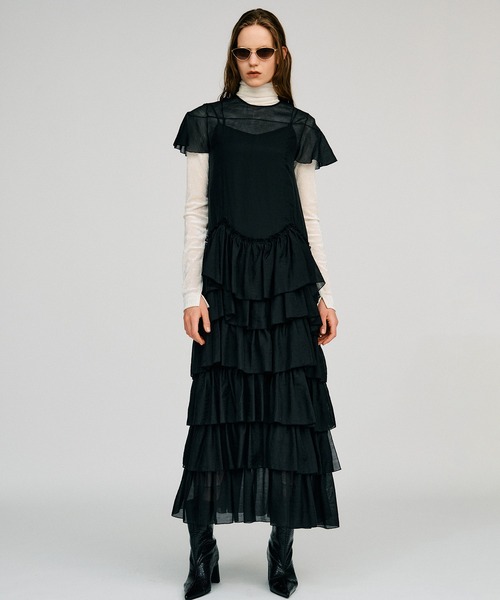 PRANK PROJECT(プランクプロジェクト)の「【2026Autumn Pre-Order】シアーティアードドレス / Sheer Tiered Dress(ワンピース・レディース・ブラック/ホワイト・38/36)」の4枚目の写真