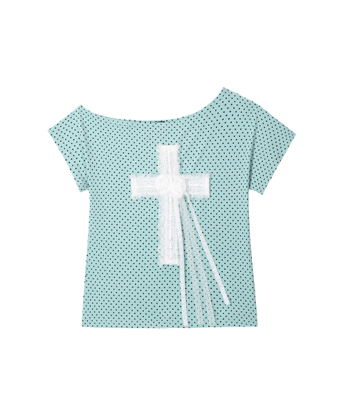 CLUTSTUDIO(クルロトスタジオ)の「十字架オフショルダーTシャツ - ミント(Tシャツ/カットソー・レディース・その他・FREE)」の1枚目の写真