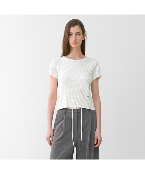 ATELIER NAIN(アトリエナイン)の「BACK STRING CROP KNIT(T-7058)(Tシャツ/カットソー・レディース・ホワイト/スカイブルー・M-L/XS-S)」の2枚目の写真