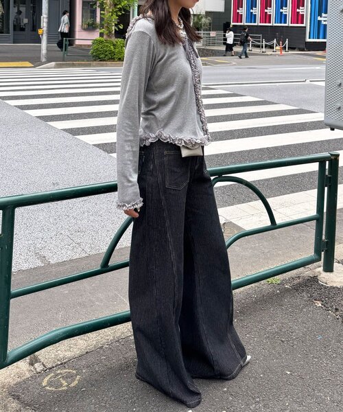 CIAOPANIC(チャオパニック)の「フリルレーストリムフードリブトップス(Tシャツ/カットソー・レディース・ブルー/カーキ/オフホワイト/グレー・ONE SIZE)」の13枚目の写真