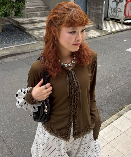 CIAOPANIC(チャオパニック)の「フリルレーストリムフードリブトップス(Tシャツ/カットソー・レディース・ブルー/カーキ/オフホワイト/グレー・ONE SIZE)」の19枚目の写真