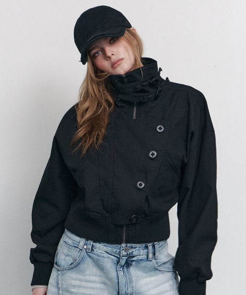 PLEASENOFOLLOW(プリーズノーフォロー)の「Beren High-neck Bomber jacket (Black)(ブルゾン・レディース・その他・FREE)」の1枚目の写真