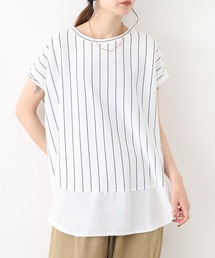 シフォン切替ラウンドヘムプルオーバー　半袖