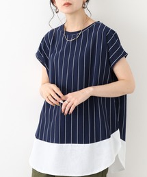 シフォン切替ラウンドヘムプルオーバー 半袖