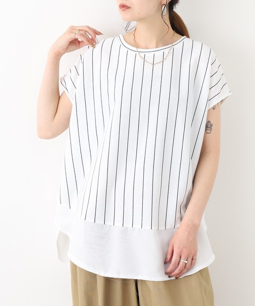 FUNALIVE（ファンアライブ）の「シフォン切替ラウンドヘムプルオーバー　半袖（Tシャツ/カットソー・レディース・ネイビー系/ブルー系その他3/ホワイト系その他/サックスブルー系・M/L）」の5枚目の写真