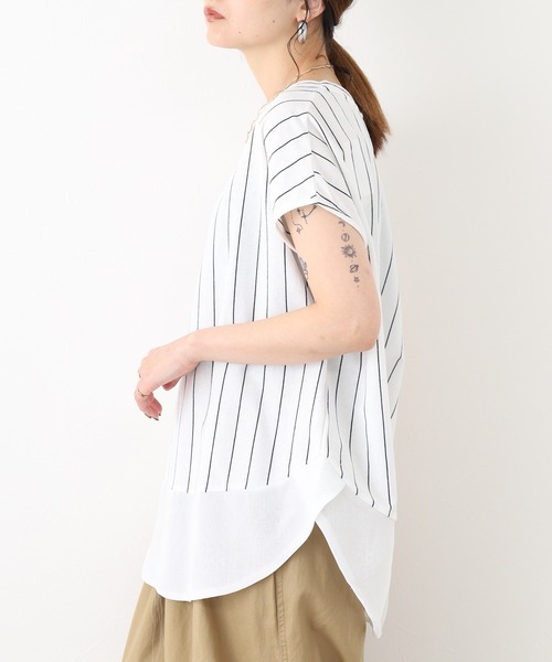 FUNALIVE（ファンアライブ）の「シフォン切替ラウンドヘムプルオーバー　半袖（Tシャツ/カットソー・レディース・ネイビー系/ブルー系その他3/ホワイト系その他/サックスブルー系・M/L）」の6枚目の写真