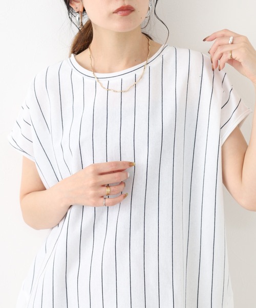 FUNALIVE（ファンアライブ）の「シフォン切替ラウンドヘムプルオーバー　半袖（Tシャツ/カットソー・レディース・ネイビー系/ブルー系その他3/ホワイト系その他/サックスブルー系・M/L）」の8枚目の写真