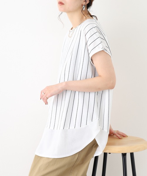 FUNALIVE（ファンアライブ）の「シフォン切替ラウンドヘムプルオーバー　半袖（Tシャツ/カットソー・レディース・ネイビー系/ブルー系その他3/ホワイト系その他/サックスブルー系・M/L）」の9枚目の写真