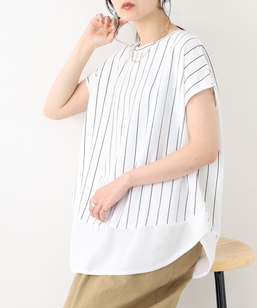 FUNALIVE（ファンアライブ）の「シフォン切替ラウンドヘムプルオーバー　半袖（Tシャツ/カットソー・レディース・ネイビー系/ブルー系その他3/ホワイト系その他/サックスブルー系・M/L）」の10枚目の写真