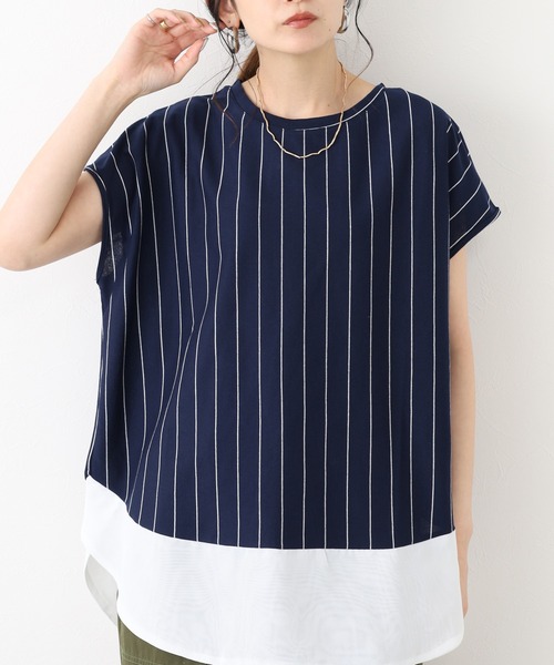 FUNALIVE（ファンアライブ）の「シフォン切替ラウンドヘムプルオーバー　半袖（Tシャツ/カットソー・レディース・ネイビー系/ブルー系その他3/ホワイト系その他/サックスブルー系・M/L）」の14枚目の写真