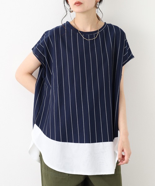 FUNALIVE（ファンアライブ）の「シフォン切替ラウンドヘムプルオーバー　半袖（Tシャツ/カットソー・レディース・ネイビー系/ブルー系その他3/ホワイト系その他/サックスブルー系・M/L）」の18枚目の写真