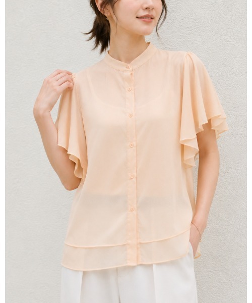 FAZVY(ファズビー)の「ふわりと華やぐ フレアスリーブ半袖シフォンブラウス(シャツ/ブラウス・レディース・グリーン/ベージュ/ホワイト・M/L)」の2枚目の写真