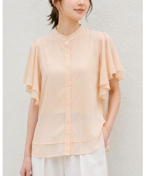 FAZVY(ファズビー)の「ふわりと華やぐ フレアスリーブ半袖シフォンブラウス(シャツ/ブラウス・レディース・グリーン/ベージュ/ホワイト・M/L)」の16枚目の写真