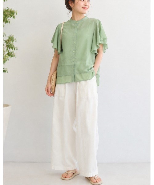 FAZVY(ファズビー)の「ふわりと華やぐ フレアスリーブ半袖シフォンブラウス(シャツ/ブラウス・レディース・グリーン/ベージュ/ホワイト・M/L)」の17枚目の写真