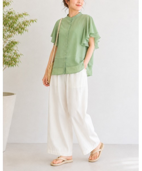 FAZVY(ファズビー)の「ふわりと華やぐ フレアスリーブ半袖シフォンブラウス(シャツ/ブラウス・レディース・グリーン/ベージュ/ホワイト・M/L)」の20枚目の写真