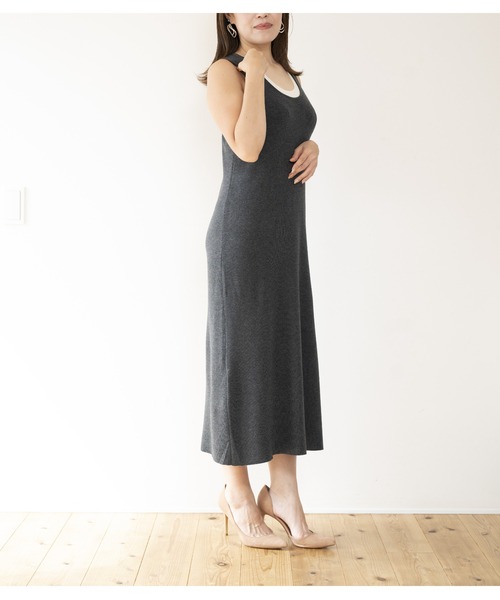 JOCOSA(ジョコサ)の「ウールニット ノースリーブロングワンピース(ワンピース・レディース・ブラック/チャコール/ブラウン・FREE)」の1枚目の写真