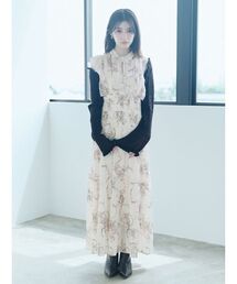 【販路限定サイズあり】レーストリムプリントプリーツワンピース