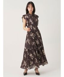 【販路限定サイズあり】レーストリムプリントプリーツワンピース