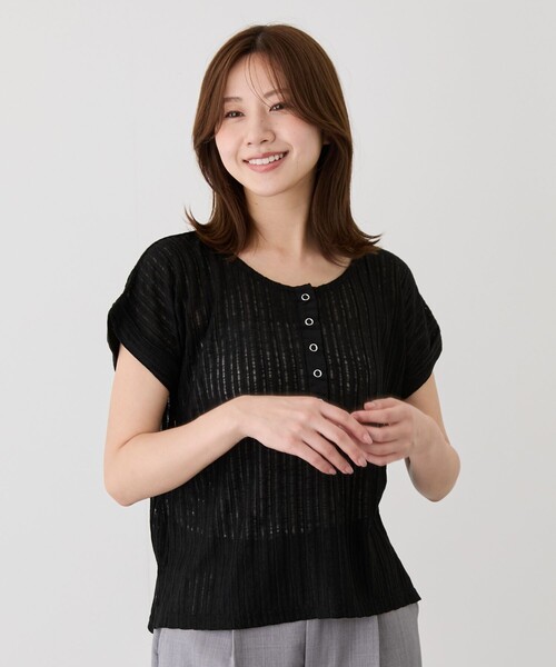 Jayro（ジャイロ）の「シアードットボタンヘンリーネックプルオーバー（Tシャツ/カットソー・レディース・チャコールグレー/ホワイト系その他/ブラウン系その他2/ブラック・M）」の3枚目の写真