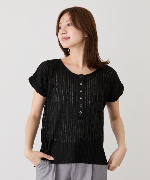 Jayro（ジャイロ）の「シアードットボタンヘンリーネックプルオーバー（Tシャツ/カットソー・レディース・チャコールグレー/ホワイト系その他/ブラウン系その他2/ブラック・M）」の18枚目の写真