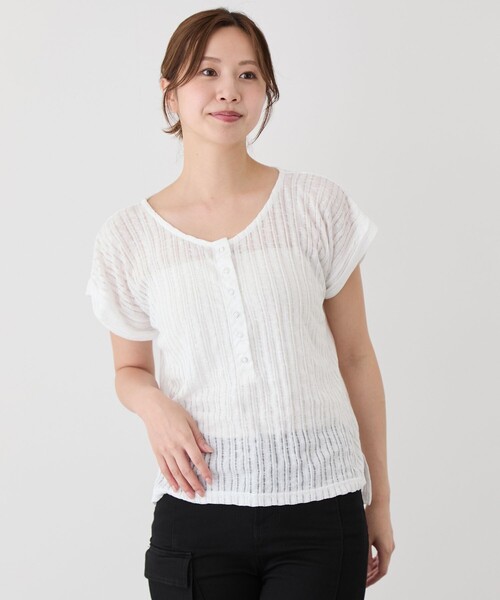 Jayro（ジャイロ）の「シアードットボタンヘンリーネックプルオーバー（Tシャツ/カットソー・レディース・チャコールグレー/ホワイト系その他/ブラウン系その他2/ブラック・M）」の15枚目の写真