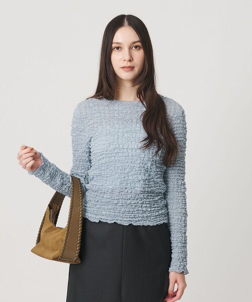 BEAUTY&YOUTH UNITED ARROWS(ビューティーアンドユースユナイテッドアローズ)の「【WEB限定】シュリンクレース ロングスリーブプルオーバー(Tシャツ/カットソー・レディース・オフホワイト/ライトブルー/ブラック・FREE)」の4枚目の写真