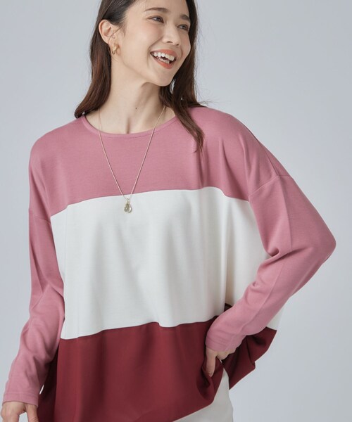 SHOO・LA・RUE(シューラルー)の「【S-LL/洗濯機可】三段切り替え 長袖トップス(Tシャツ/カットソー・レディース・グレー/ボルドー/ブラック・04/03/02/01)」の3枚目の写真