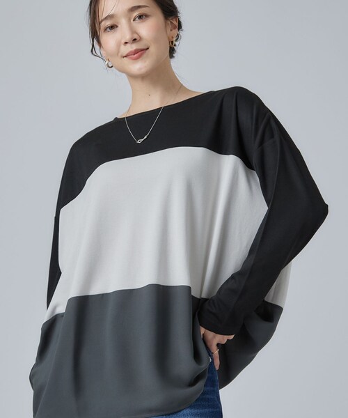 SHOO・LA・RUE(シューラルー)の「【S-LL/洗濯機可】三段切り替え 長袖トップス(Tシャツ/カットソー・レディース・グレー/ボルドー/ブラック・04/03/02/01)」の2枚目の写真