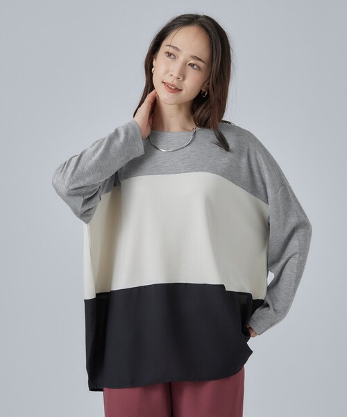 SHOO・LA・RUE(シューラルー)の「【S-LL/洗濯機可】三段切り替え 長袖トップス(Tシャツ/カットソー・レディース・グレー/ボルドー/ブラック・04/03/02/01)」の18枚目の写真